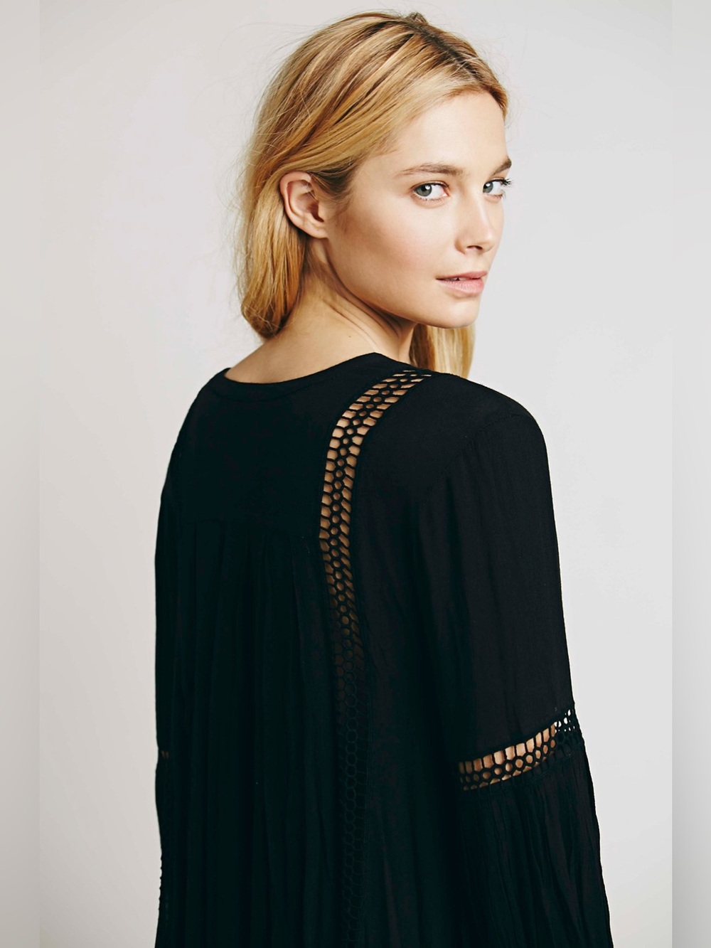 Free People Babydoll Lace Inset Swing Tunic Black Size XS - Picture 4 of 11